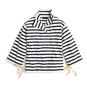 J.Crew Navy Blue And White Striped Snap-Neck Knit Popover, Size- Small